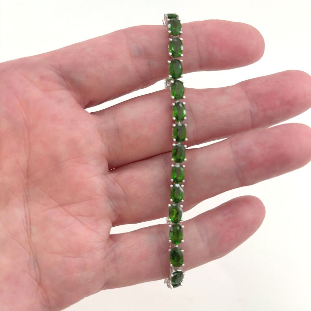 925 Sterling Silver Green Chrome Diopside Tennis Bracelet Old Money